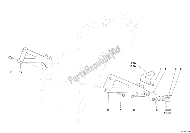 All parts for the Rear Footrest of the Ducati Monster S2R 800 Dark 2006